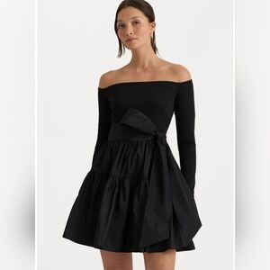 Lauren Ralph Lauren KASBRETTE LONG SLEEVE DRESS Elegant Black Off-Shoulder Dress